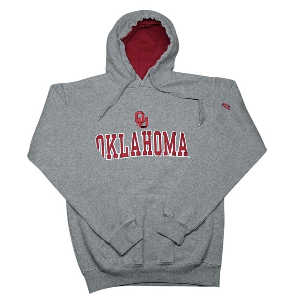 OU Oklahoma Sooners Hoodie Gray Embroidered Pullover Sweatshirt Mens Medium
